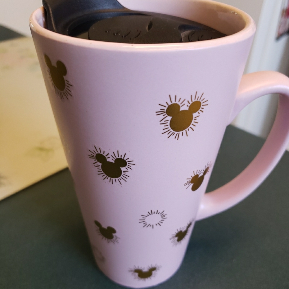 Disney Pink Ceramic Mug  with Mickey Gold Icon Head Design